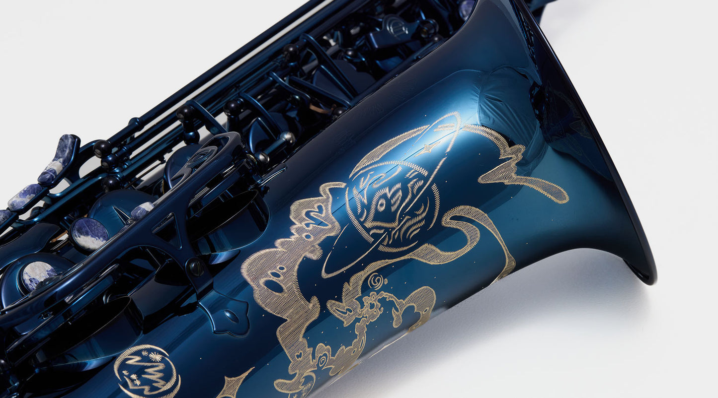Cannonball A5-30 30th Anniversary alto saxophone bell with Grand Galaxy hand engraving and Deep Black Sapphire lacquer