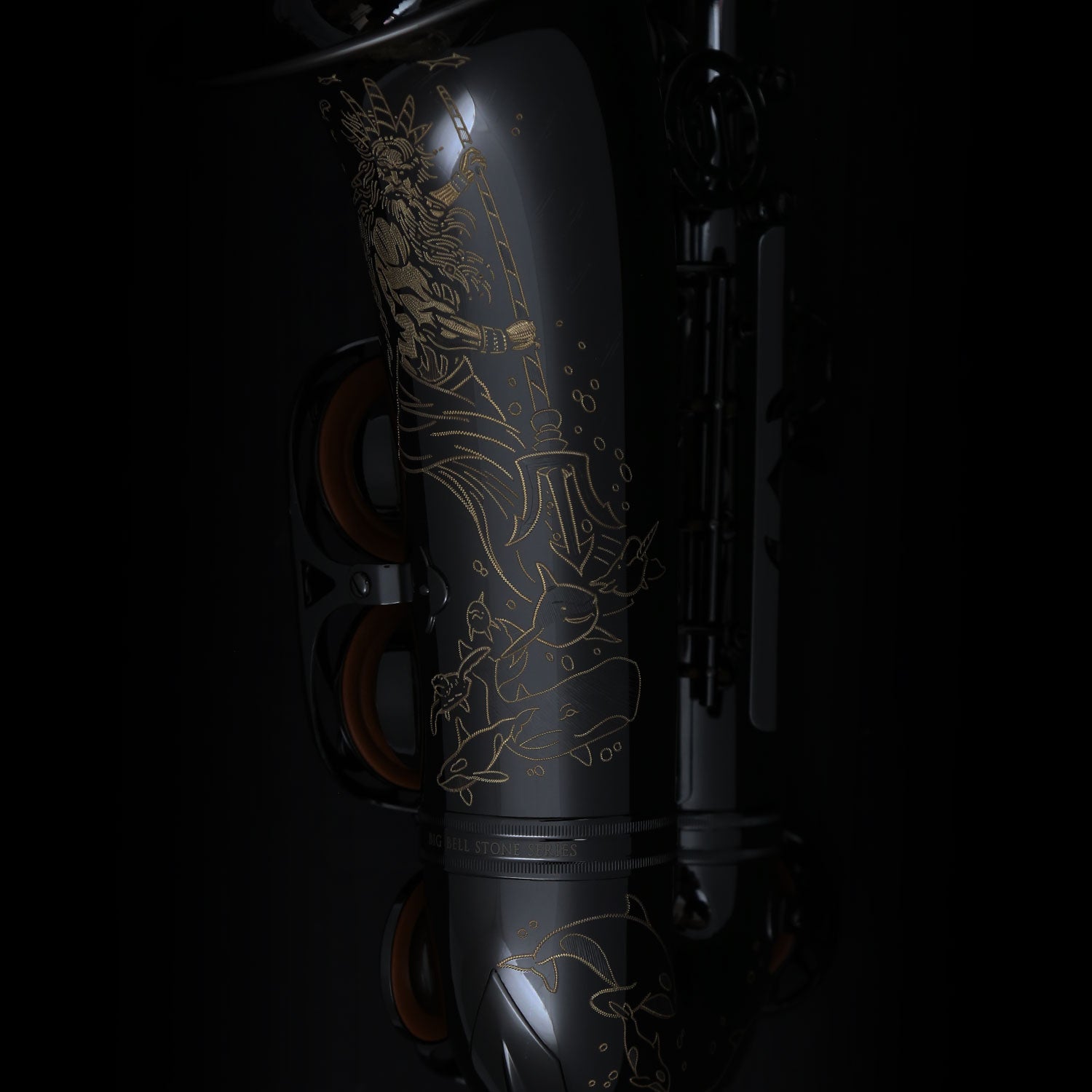 Cannonball T4-B tenor saxophone black nickel body and engraving detail