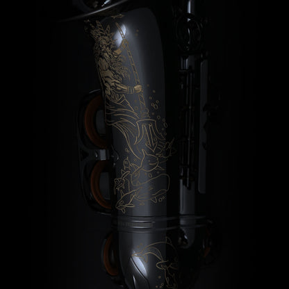 Cannonball T4-B tenor saxophone black nickel body and engraving detail