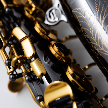 Close-up of Cannonball A5-BL upper keywork and semi-precious stone details