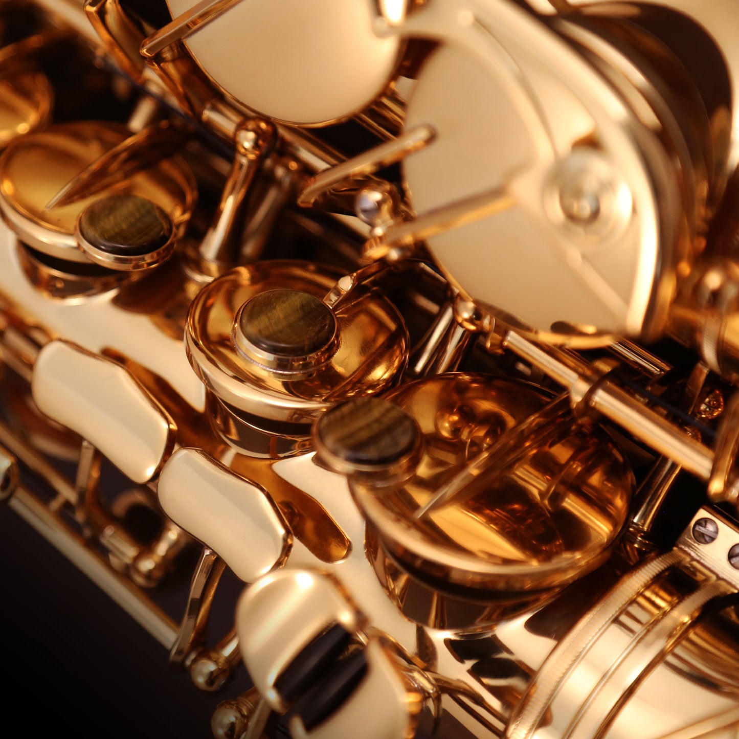 Cannonball A4-L alto saxophone gold lacquer keywork detail